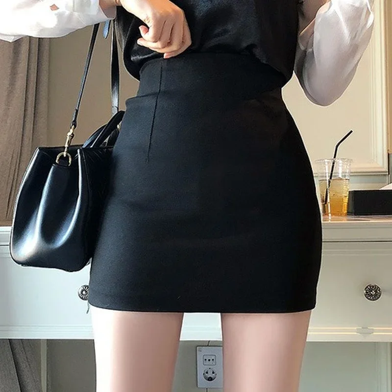 Spring Women Three-color Pencil Skirt Fashion Solid Color High Waist Bodycon Retro Split Temperament Thick Stretch Mini Skirts