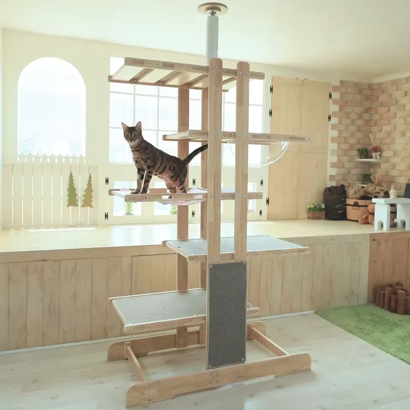 2026 Wooden Tower for Catsville the Big Tower for Large Cats Multi-Level Scratching Post with Condos and Perches Indoor