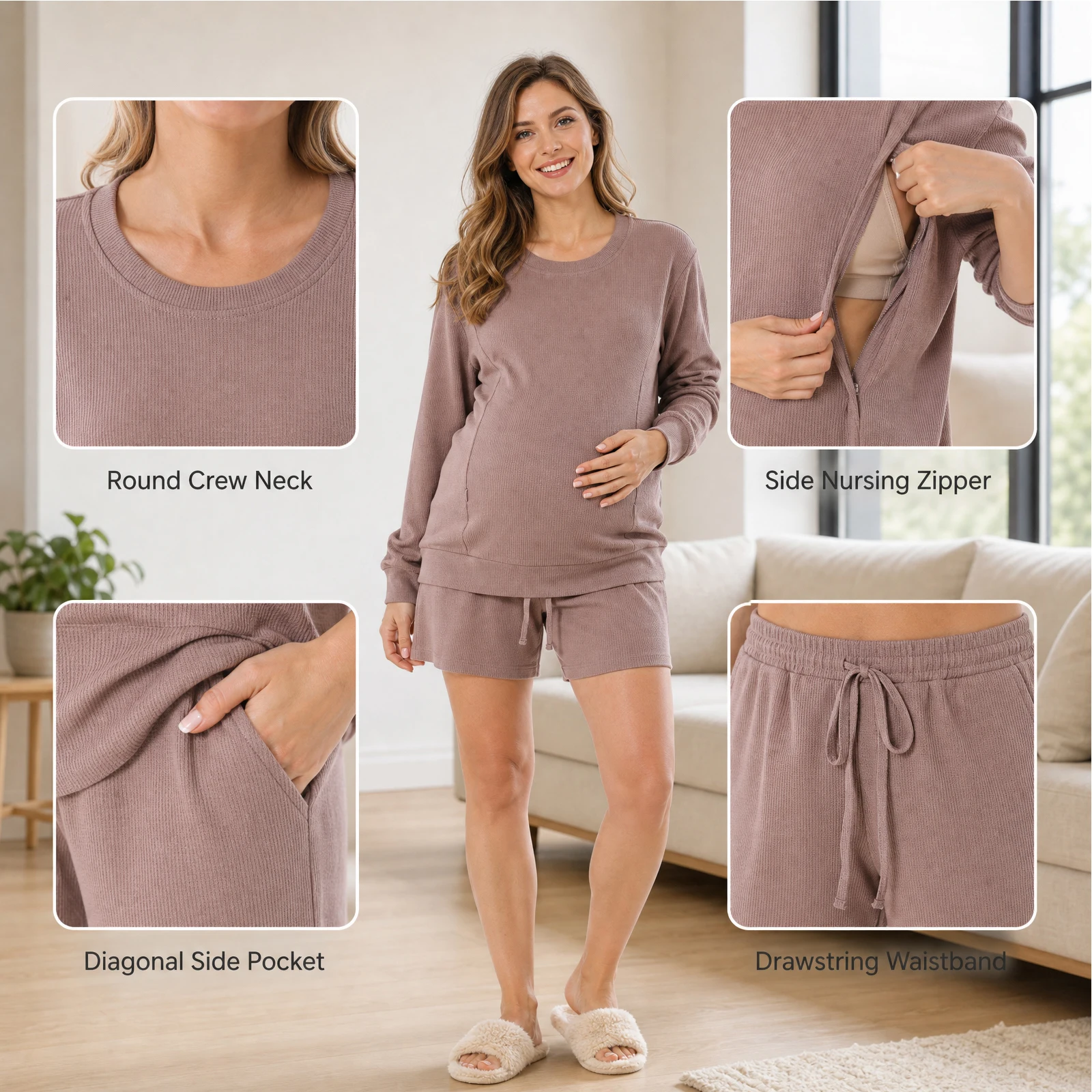 Waffle Knit Nursing Pajama Set 1