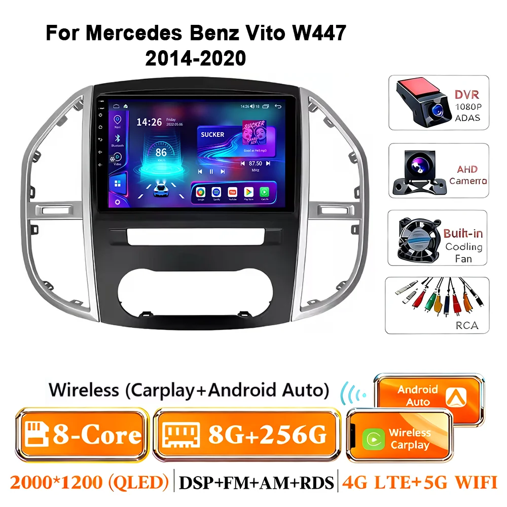 Android 17 autoradio voor Mercedes Benz Vito 3 W447 2014-2020 2K QLED Android multimediaspeler 4G stereo CarPlay head unit