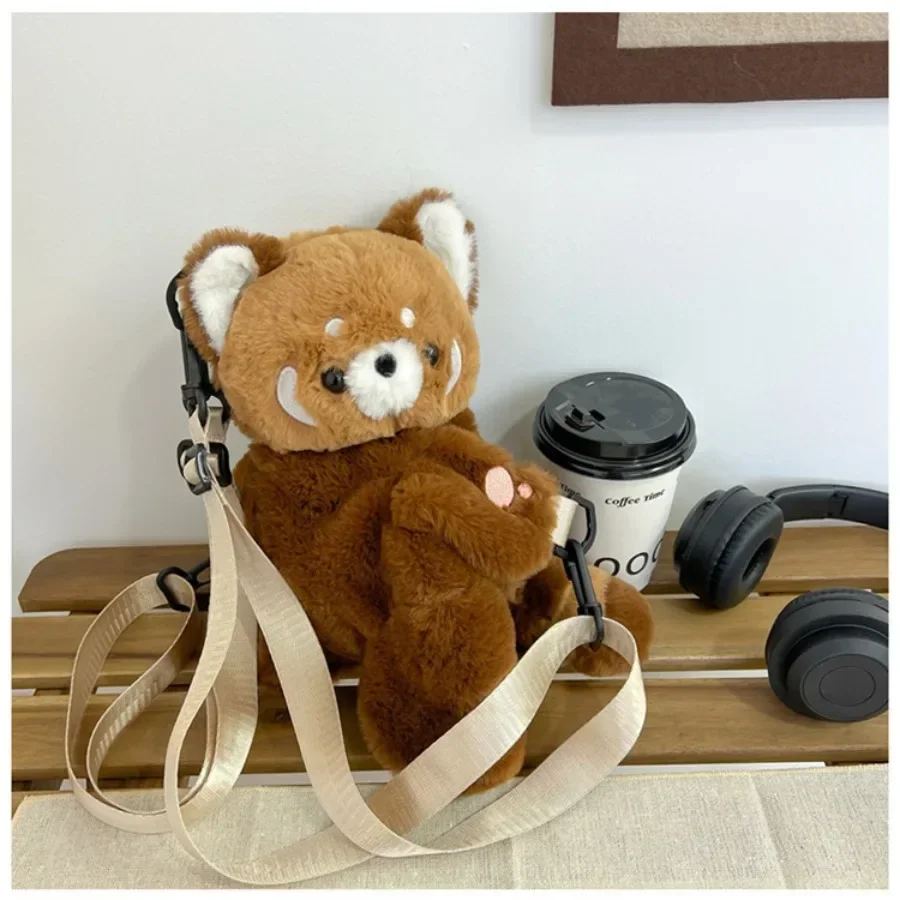 Roter Panda-Plüsch-Rucksack, süße Plüschpuppe, Damen-Umhängetasche, Fell, weiche Umhängetasche für Camping, Reisen, Party, weibliches Geburtstagsgeschenk – Detail 4