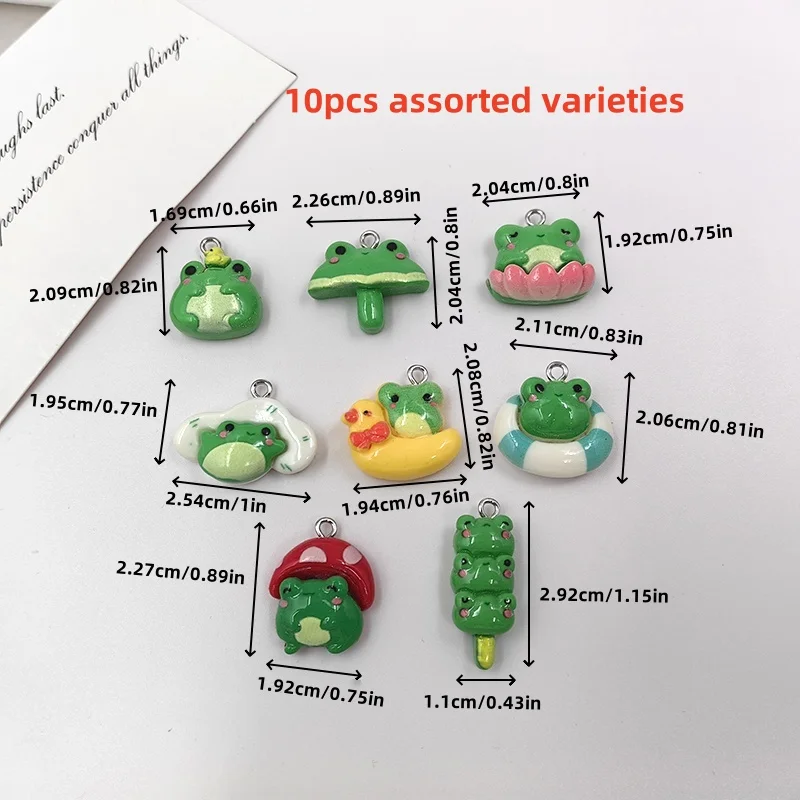 10pcs Kawaii Animals Green Mushroom Frog Charms for Jewelry Making Findings Resin Charm Pendants Flatback Diy Earrings C884