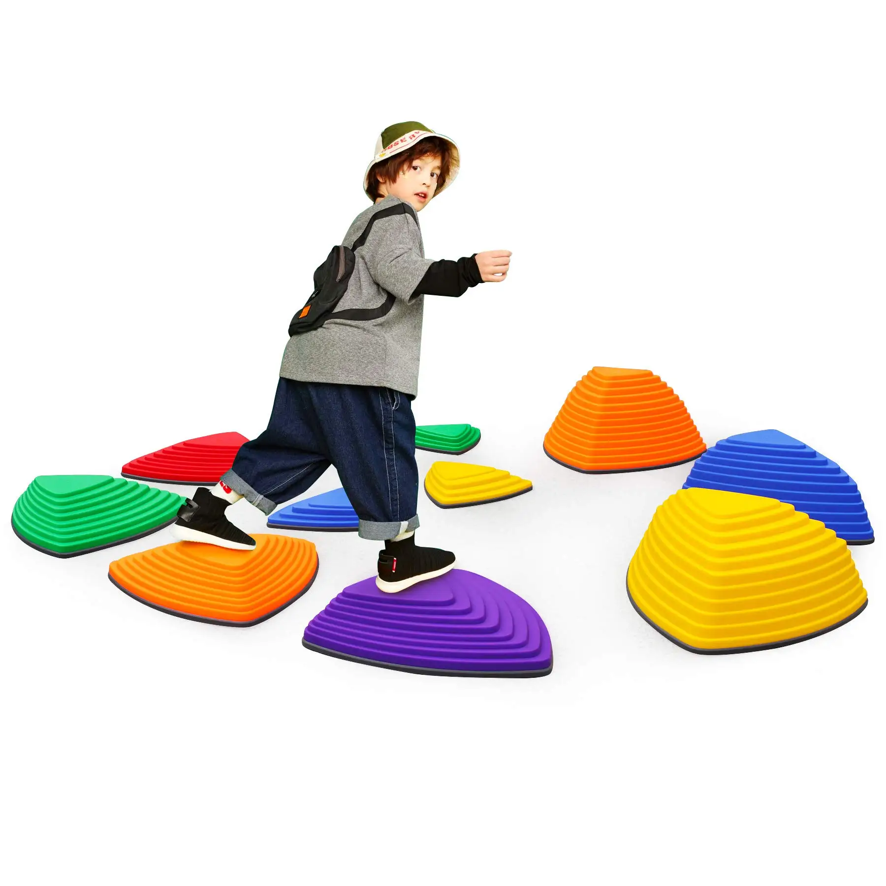 11pcs anti-slip stones for children, indoor outdoor balance block set, fitness equipment for children stepping stones for kids