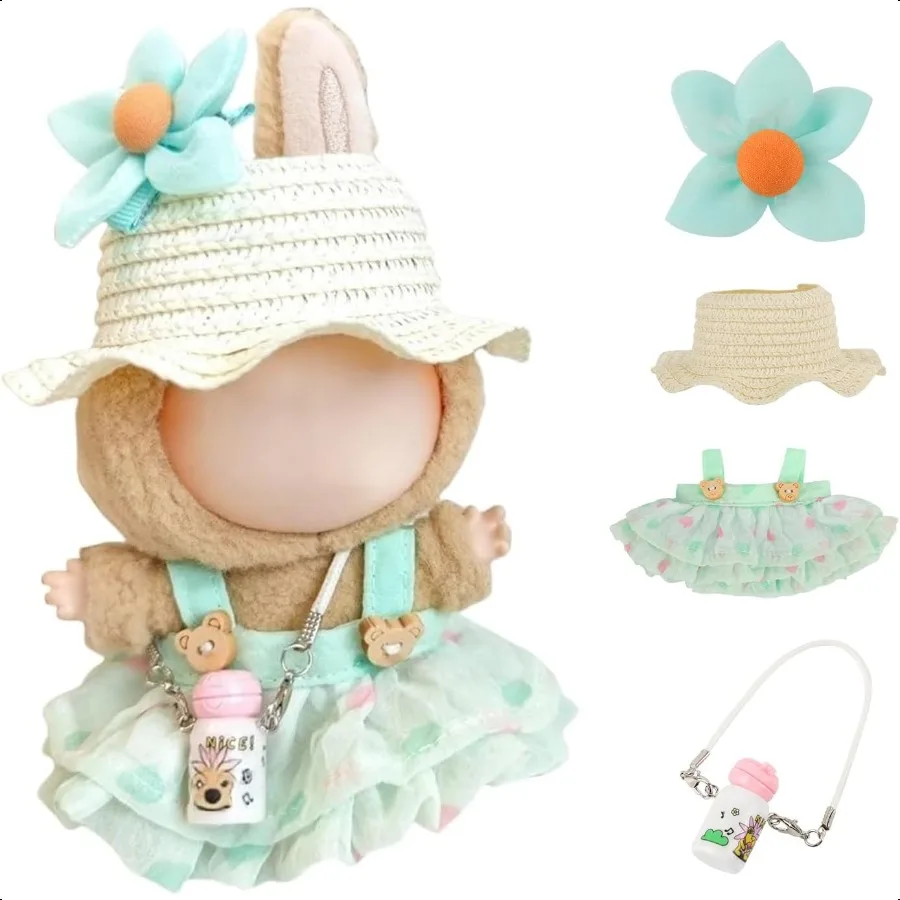 

Clothes for 17cm Labu DollSkirt Set for Dolls 4 Piece Set Hat Skirt Outfit Premium Fashion Cute Dr for 17cm Dolls Accories Styl