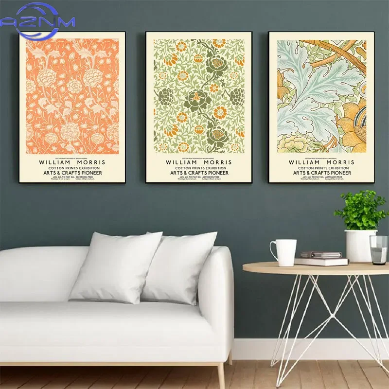 AZNM AZNM William Morris Canvas Painting Museum Exhibition Poster Gallery Modern Wall Art Retro Flower Pictures for Living Room