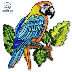 Ara Macao Parrot Embroidery Patches Sewing Accessories Iron on Nature Beautiful Animal Parrot Emblem for Clothes Jacket Bags DIY