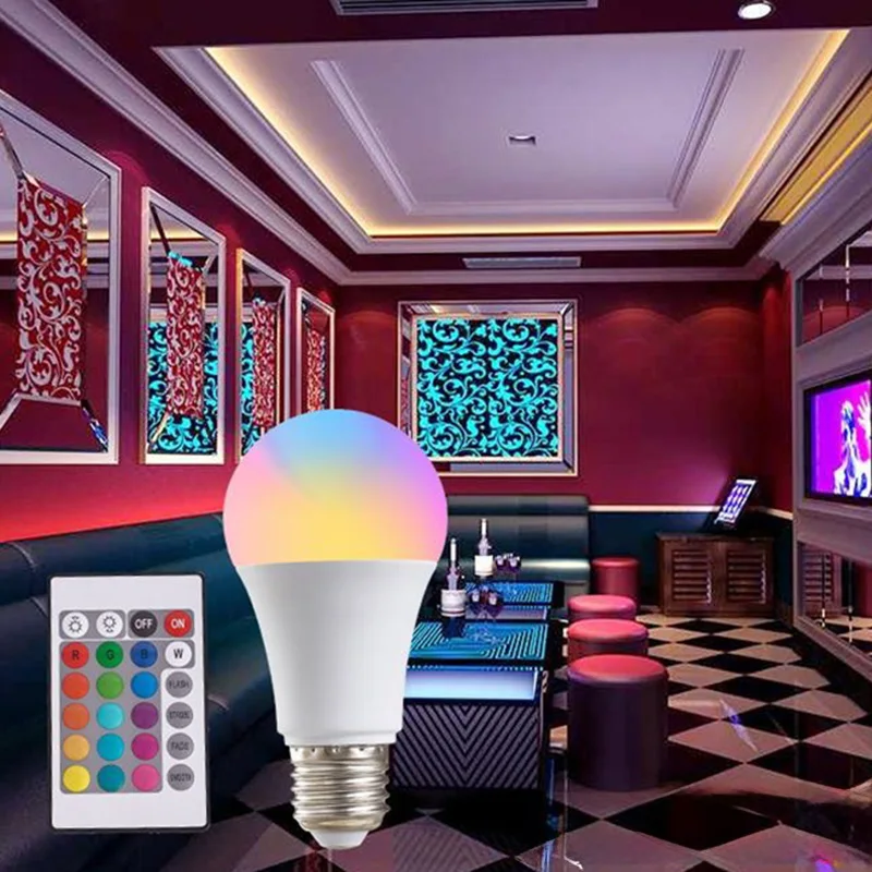 16 Colors 220V RGB Bulb LED Multicolor Bulb E27 Household Lighting Dimmable 24 Key Remote Control Smart Lamp Atmosphere Light