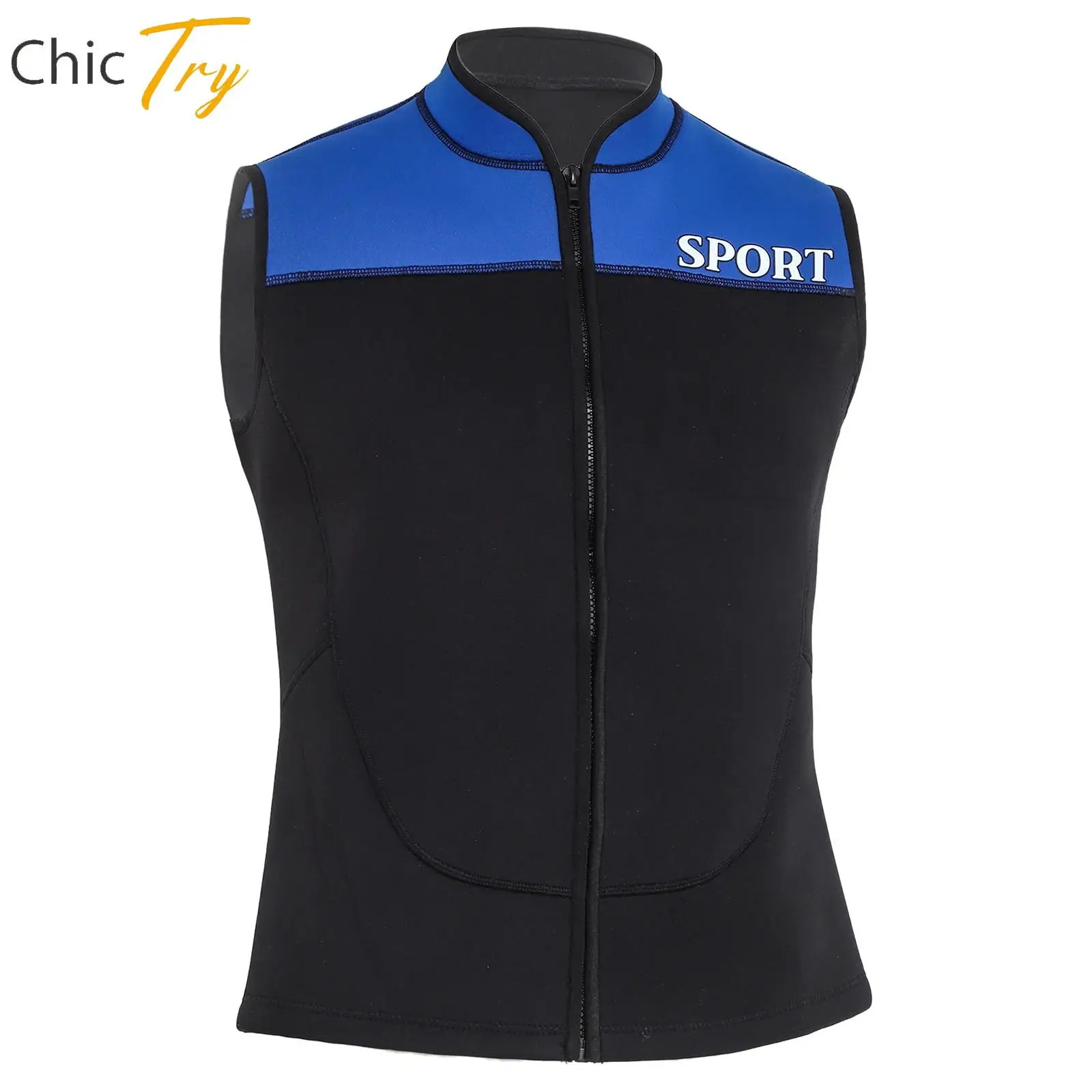 Men Wetsuit Vest Front Zipper 3mm Rubber Wet Suit Top Contrast Color Jacket for Scuba Diving Kayaking Surfing Swimming 3MM