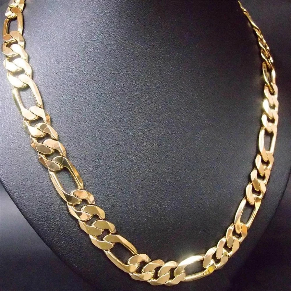 Heavy Thick 12mm Yellow Gold Color Figaro Link Chain Necklace Men 3+1 Link Clavicle Choker Jewelry Gift