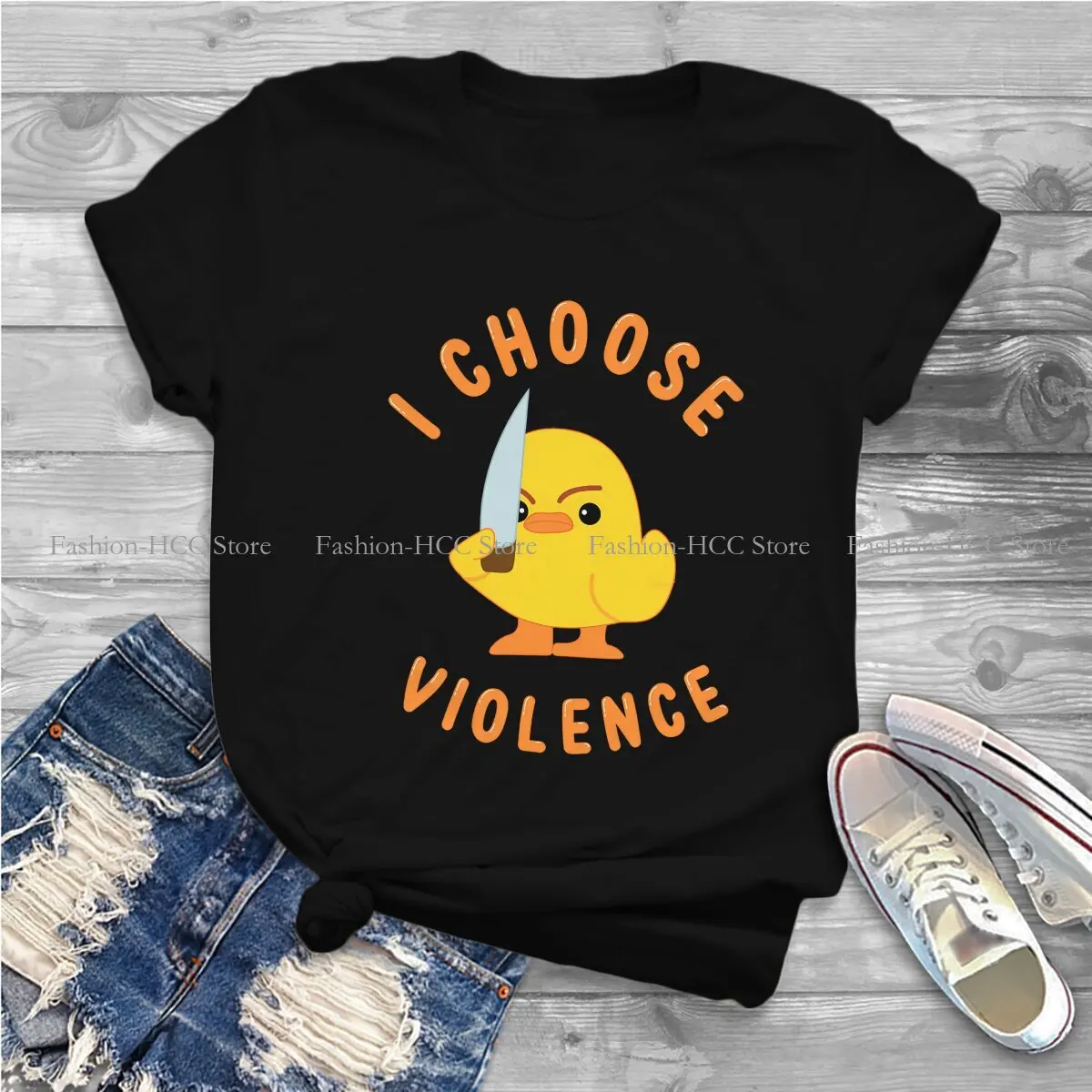 I Choose Violence Funny Duck Polyester TShirts Classic Print Women's T Shirt Hipster Tops