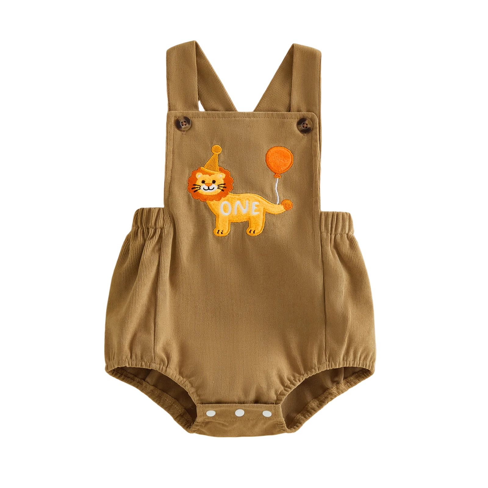 Baby Boy Birthday Romper Sleeveless Square Neck Animal Balloon Embroidery Bodysuit Newborn Overalls 6M-18M