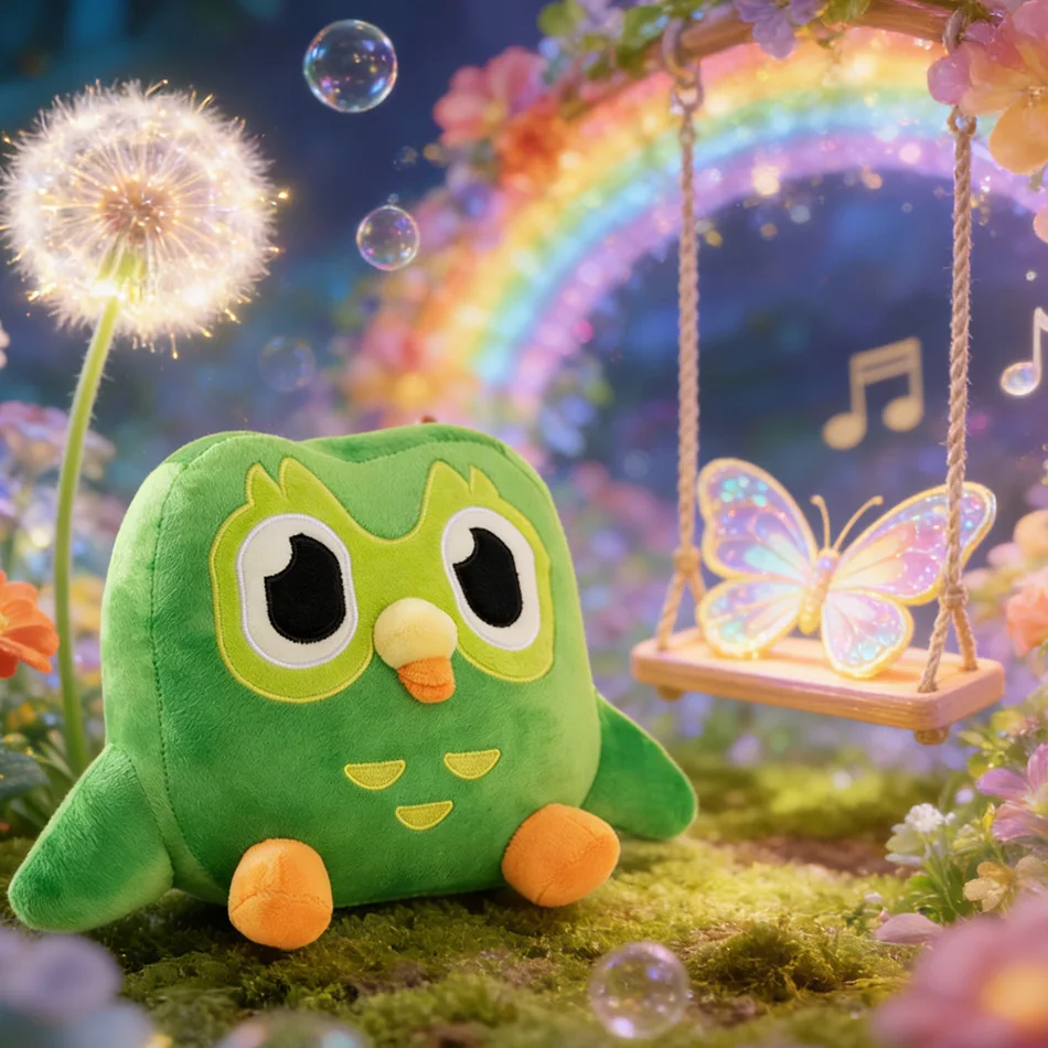 Niedliche Cartoon Grüne Duolingo Eule Anime Plüschtier Weiches Stofftier Plüschpuppen Kinder Geburtstag Fans Geschenk
