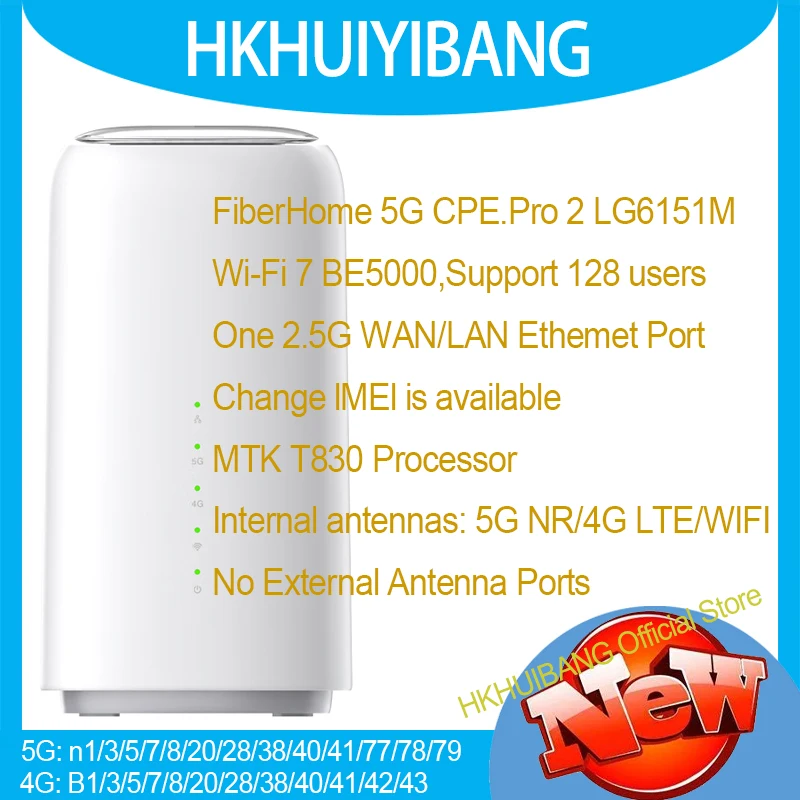 2025 FiberHome 5G CPE Pro 2 LG6151M N78 IMEI Change WiFi 7 BE5000 Wireless Router 5G NR 4CC CA 4G LTE CAT19 Indoor Sim Modem