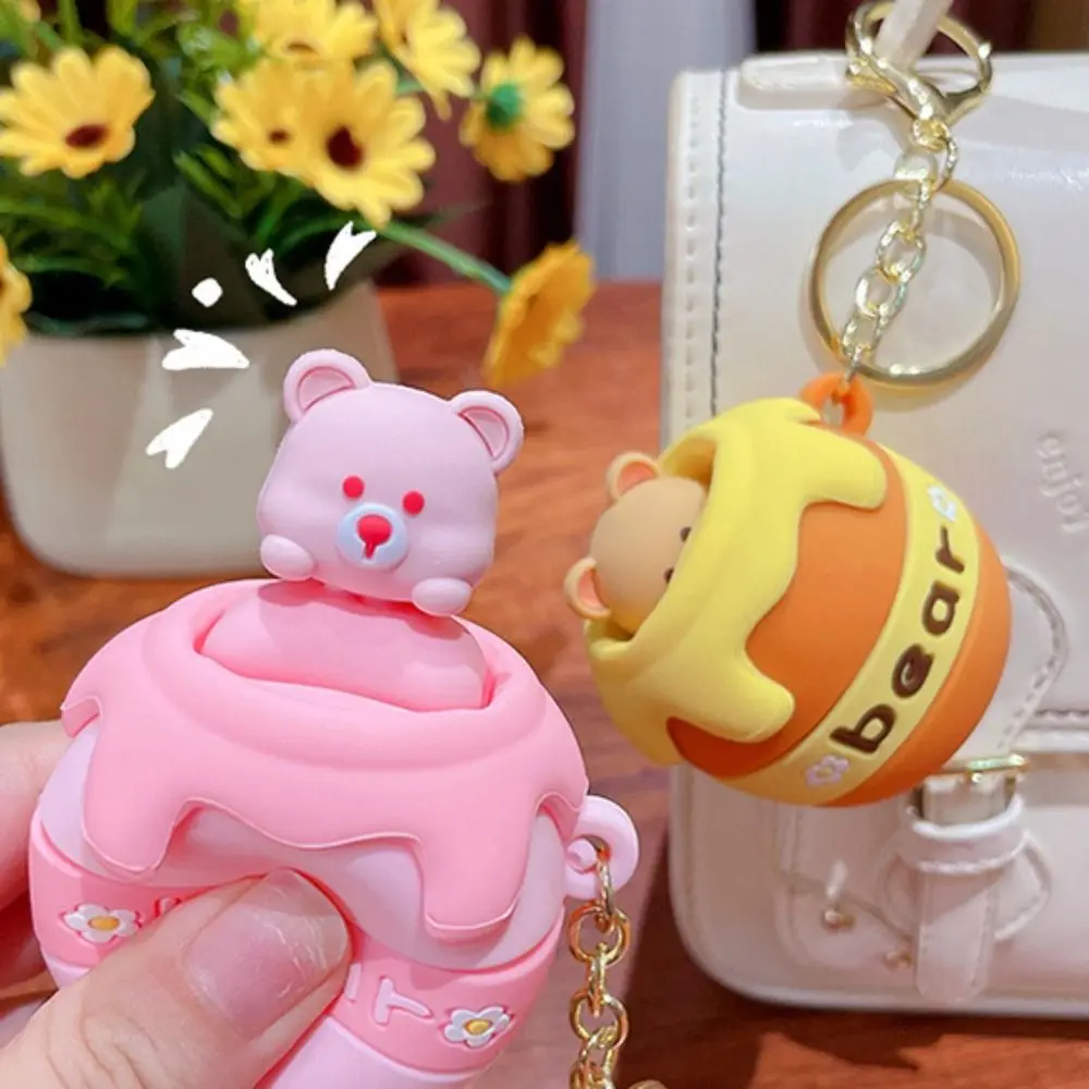 Cartoon Bear Toy Squeeze Honey Jar Doll Keychain Keyring Extrusion Bear Tactile Feeling Release Pressure Accessory