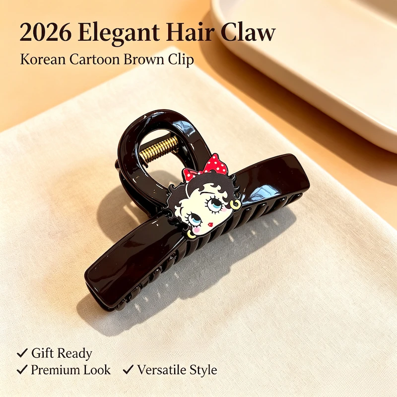 Dark Brown Cartoon Claw Clip Women Elegant Versatile Updo Shark Clip 2026 New Style Hair Decoration For Girls Daily Party Updos