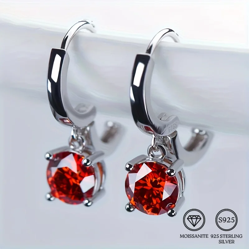 

1pair 1.0 Carat Sparkling Red Moissanite Earrings Dazzling Gemstones in High Quality 925 Sterling Silver Perfect.