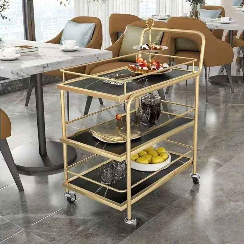 Wózek do serwowania wina na trzy poziomy, luksusowy prostokątny wózek do wina