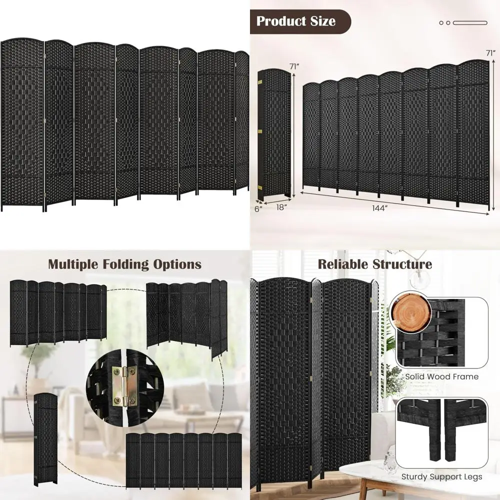 شاشة خصوصية قابلة للطي بطول 6 أقدام مع نسيج منسوج يدويًا وإطار من الخشب الصلب، مقسم غرفة مجمع بالكامل #1