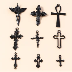 10pcs Steampunk Crosses Charms for Jewelry Making Black Color Rose Cross Charms Pendant Necklace Keychain Diy Jewelry Findings