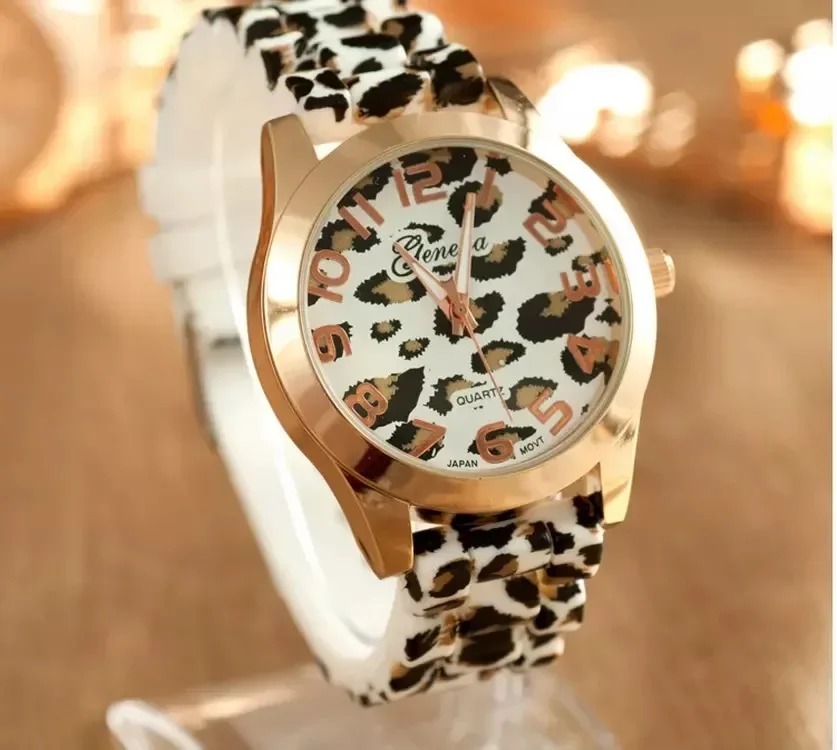 Geneva Watch Leopard Print Silicone Watch 2023 New Fashion Casual Student Watchs Leopard Print Color Quartz Watchh for Women