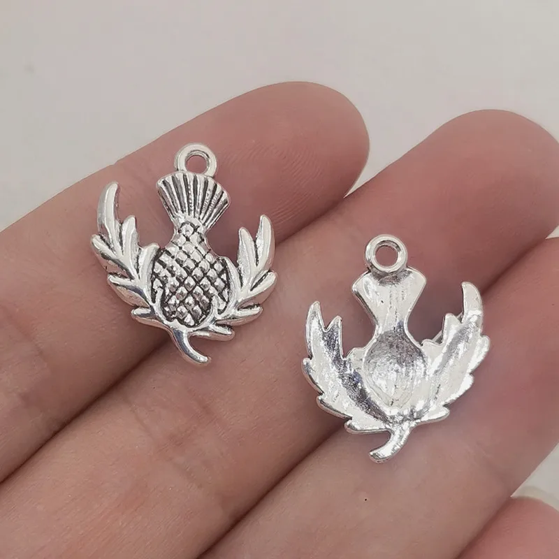 10Pcs Scottish Thistle Plant Charms Antique Silver Color Tone Pendant Findings DIY Handmade Accessories Jewelry Making Supplies