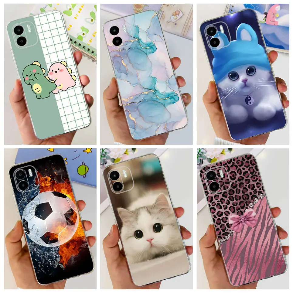 For Xiaomi Redmi A2 A2+ A1 A1+ Case Cover Redmi A1 Plus A2 Plus Lovely Cat Marble Painting Clear Soft TPU Silicone Housing Etui