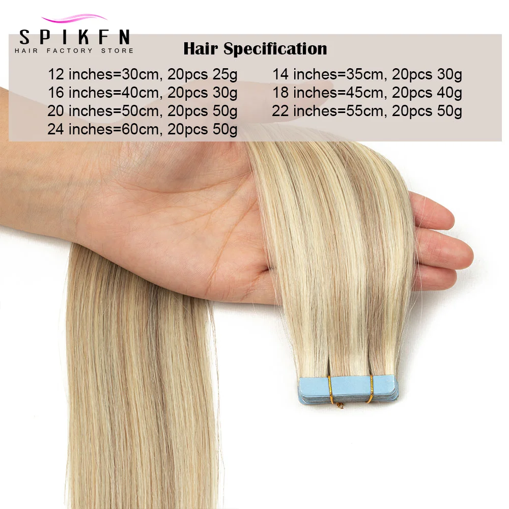 ไฮไลท์น้ําผึ้งสีบลอนด์ผมมนุษย์เทปส่วนขยาย Lighi น้ําหนักธรรมชาติตรงไม่มีรอยต่อ PU ผิว Weft ผม 10 ชิ้นสําหรับผู้หญิง