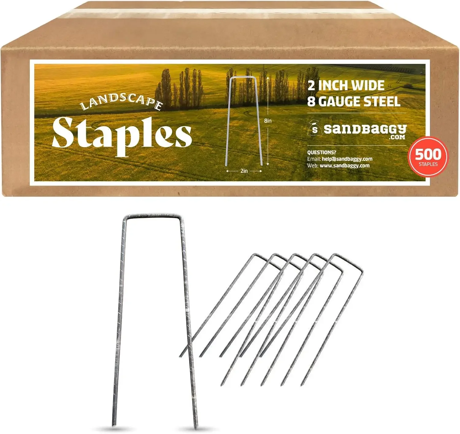 8 Inch Long x 2 Inch Wide Extra Wide Landscape Staples~ Fabric Pins Garden Ground Cover Stakes (500 Staples)
