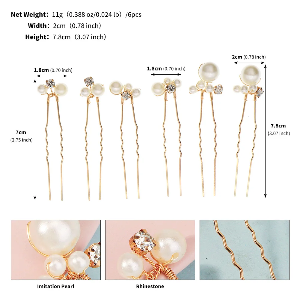 6PCS Beliebte handgemachte Hochzeit Haarnadeln Braut Kristall Perle Blume Haarspange Braut Haarschmuck Zubehör – Detail 16