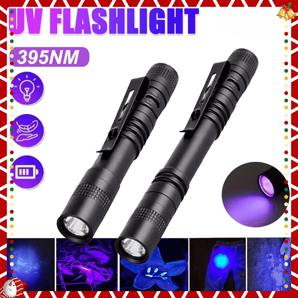 

395nm UV Flashlight Ultraviolet Light,Pet Dog Cat Urine Detector Scorpion Finder,Portable UV Lamp w/ Pen Clip Use AAA Batteries