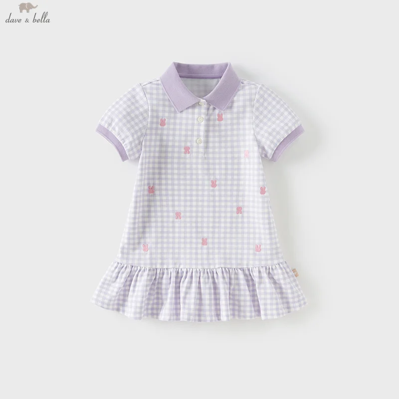 

Dave Bella Baby Girls One-Piece Dress Autumn Spring Children Cotton Skirt Short Sleeved Casual Outerwear Kids Clothing DB2253199