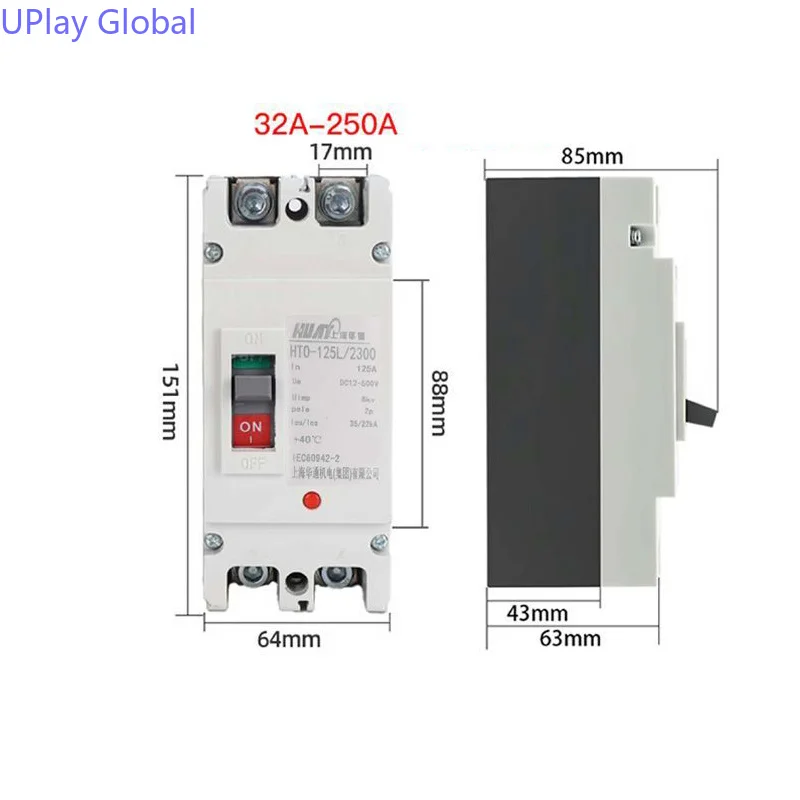 2-pole Circuit Breaker Protection Switch DC 12-500V Solar Circuit System Protector Golf Cart/RV/camper/yacht Battery Fuse Switch