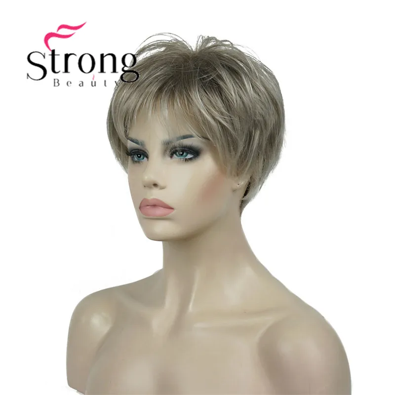 

StrongBeauty Короткий пушистый прямой светлый синтетический парик для женщин Парики из волос
