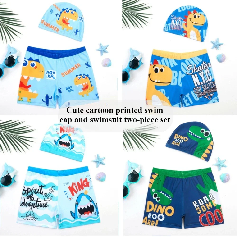 Children's Swim Cap Swim Pants Two-piece Set Boys' Swim Pants Cartoon Flat Angle Swimsuit