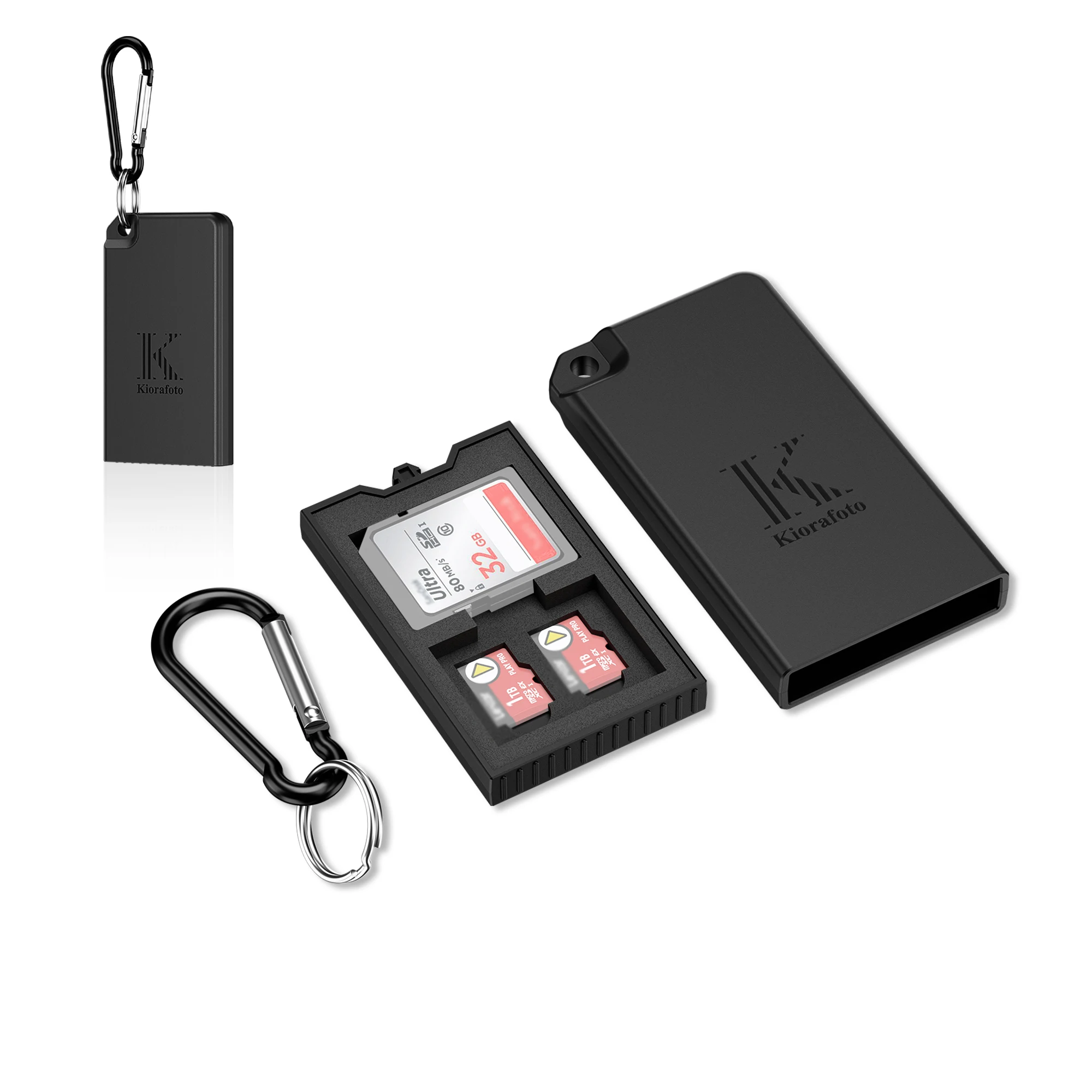 

Pop-up Small Memory Card Case Holder for 2 SD SDHC SDXC Cards & 4 TF MicroSD MSD Cards with Carabiner Micro SD Card Case Storage