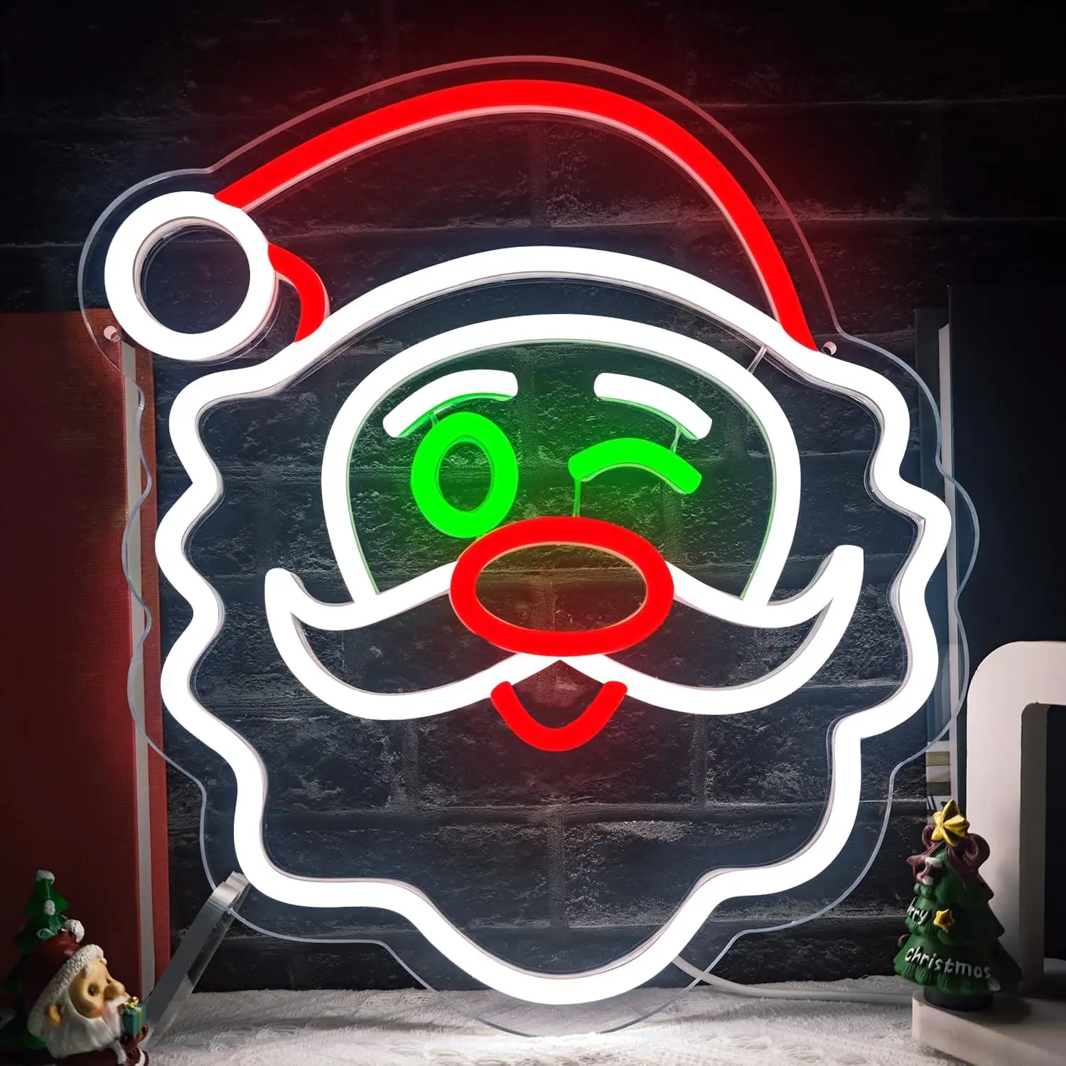 Santa Claus Neon Sign Dimmable Led Light Sign Merry Christmas Lighted Sign Wall Decor for Party Bedroom Holiday Gifts