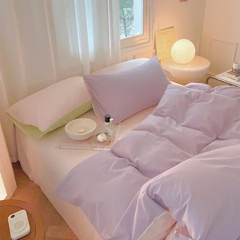 Simple Fresh Queen Bedding Set 100% Cotton Soft Comfortable Duvet Cover Set with Sheets Quilt Cover and Pillow Covers Bed Sets