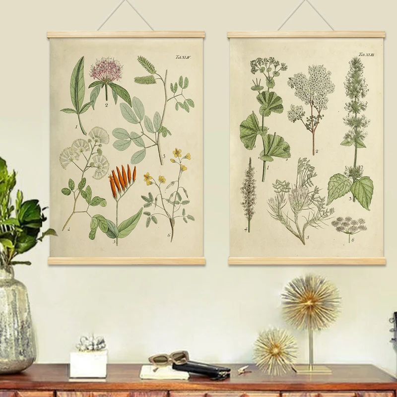 

RKT4 Vintage Flower Bird Fish Butterfly Decoration Classroom Plant Insect Bird Canvas Painting