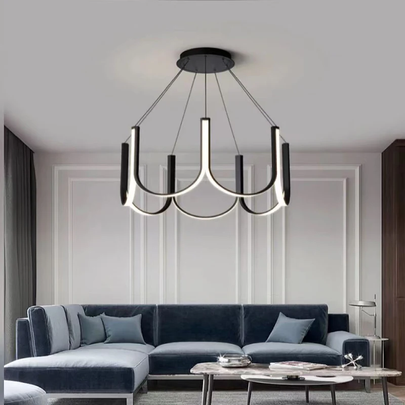 Modern Chandelier Nordic Minimalist U Shape Hanging Lamp LED Droplight Home Decor Pendant Light for Living Room Lustre Fixtures