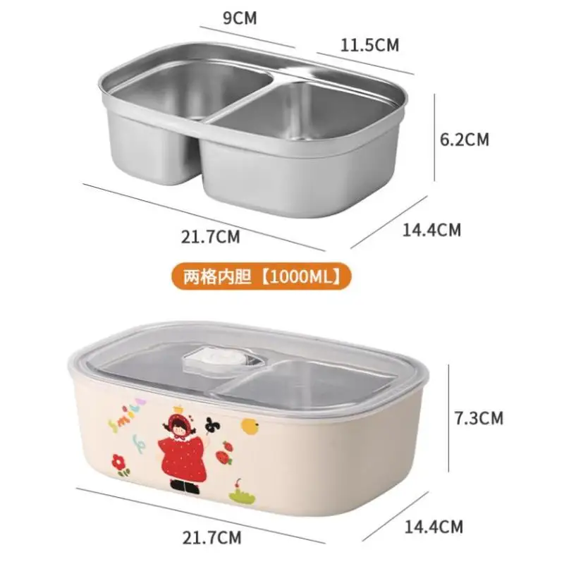 1Pc Cartoon Pattern Heat Preservation Lunch Box Microwaveable Stainless Steel Partitioned Lunch Box For Student Office Use.. - view 6