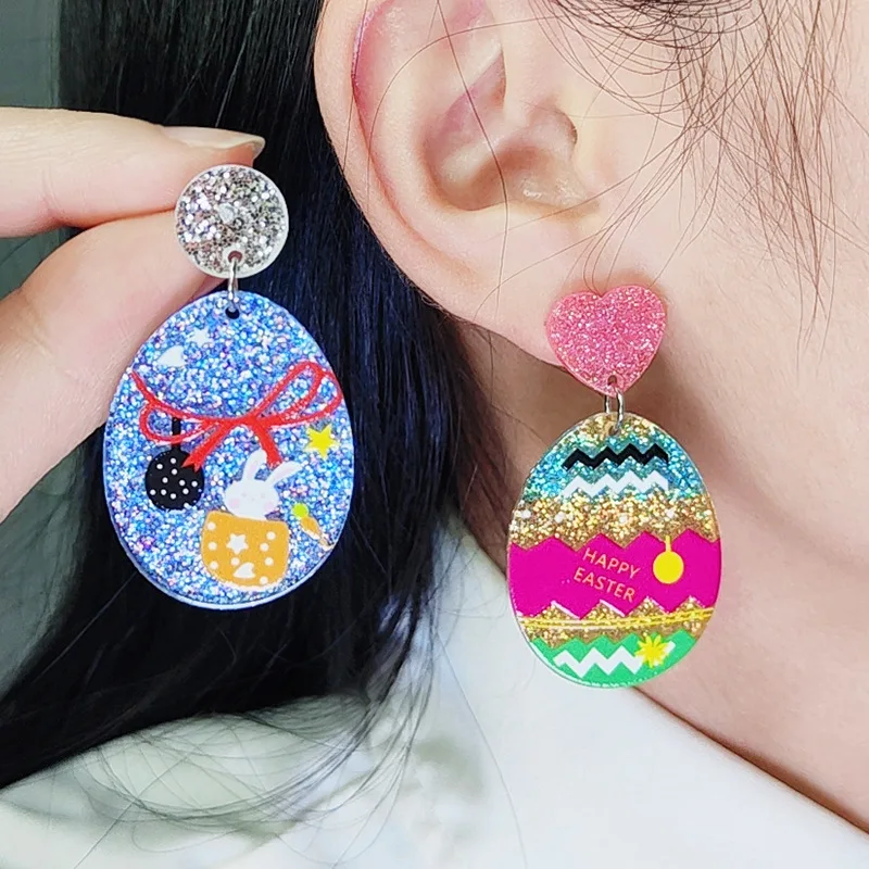 Christmas Easter Egg Earrings Ornament Women's Personality Simple Floral Bunny Acrylic Stud Earrings yellow flower earrings