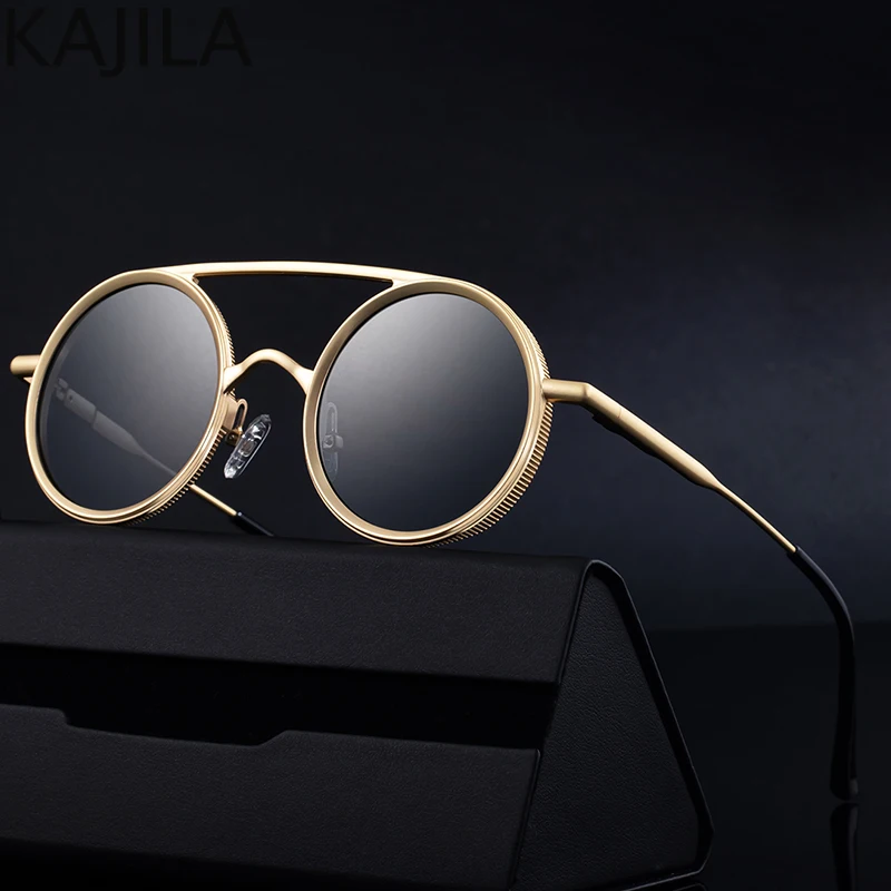 

Round Steampunk Sunglasses Men 2025 Luxury Brand Vintage Small Frame Metal Punk Sun Glasses for Male Double Beam Shades UV400