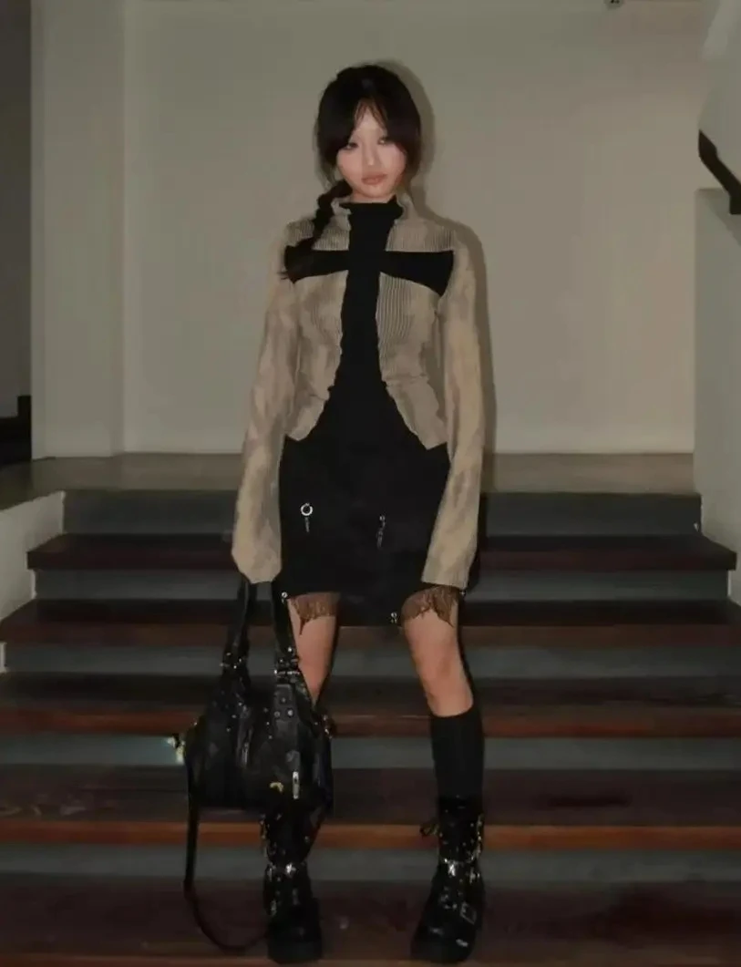 

Subculture женские лоскутные топы с длинными рукавами в стиле Харадзюку, винтажные пуловеры в стиле панк Y2k, тонкие футболки, эстетический шик, готика, осень 2023 г.