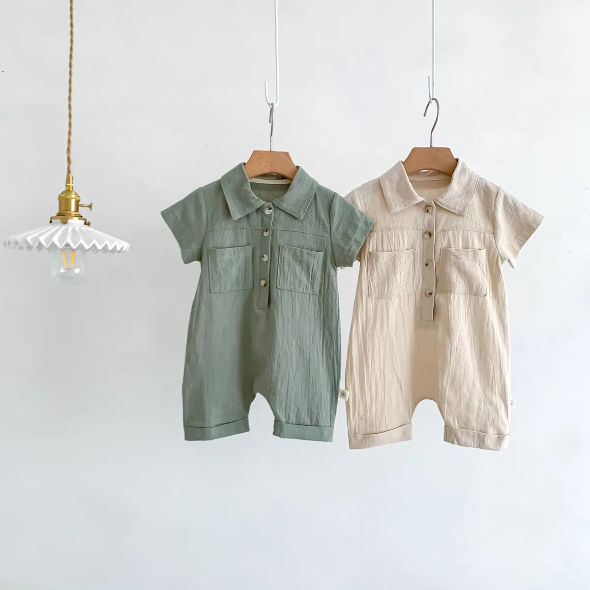 

Baby Rompers Instagram Style Korean Baby Short Sleeve Onesie Boys Baby Open-chest Lapel Workwear Onesie Child Bodysuits