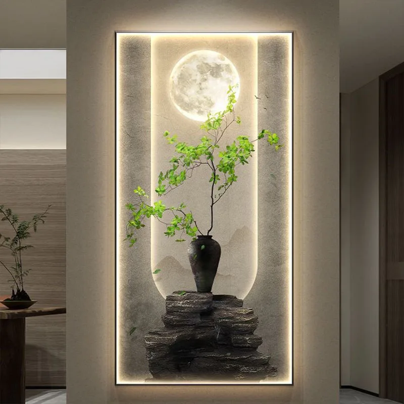 Entrance Foyer Decoration Painting Green Plants Moon Corridor Corridor Hanging Painting Entrance Living Room Mural Wall Lamp