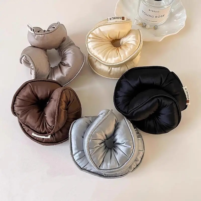 Sponge Sleep Elastic Ponytail Holder Hair Scrunchies For Women Hair Accessories Girls Soft Solid Satin Filled Cotton Big Bands view 3