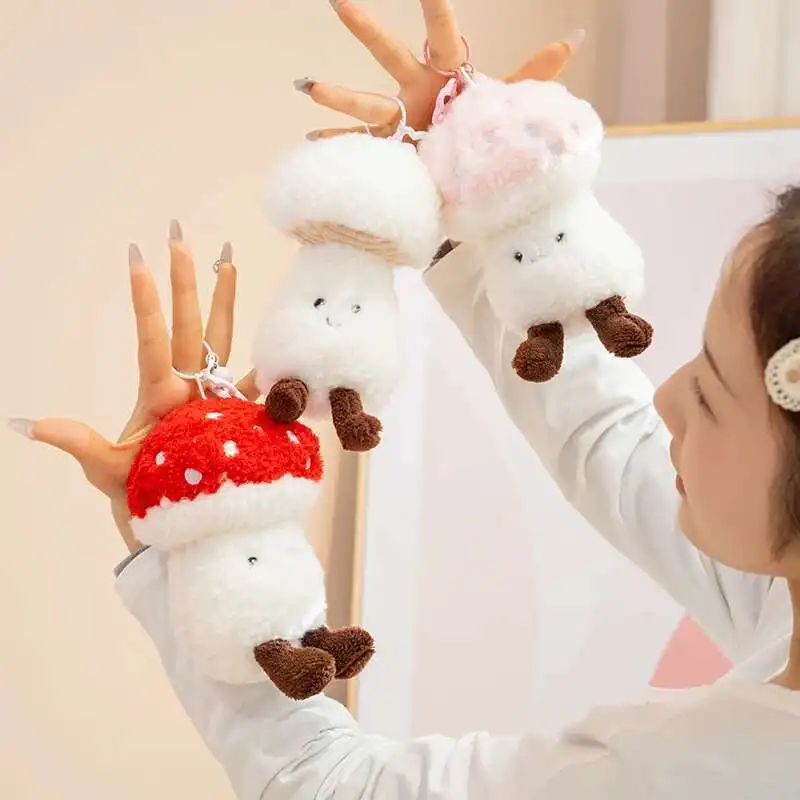 2025 New Red Mushroom Plush Pillow Cute Agaric Plush Keychain Lovely Stuffed Mushroom Soft Toy Sofa Home Decoration