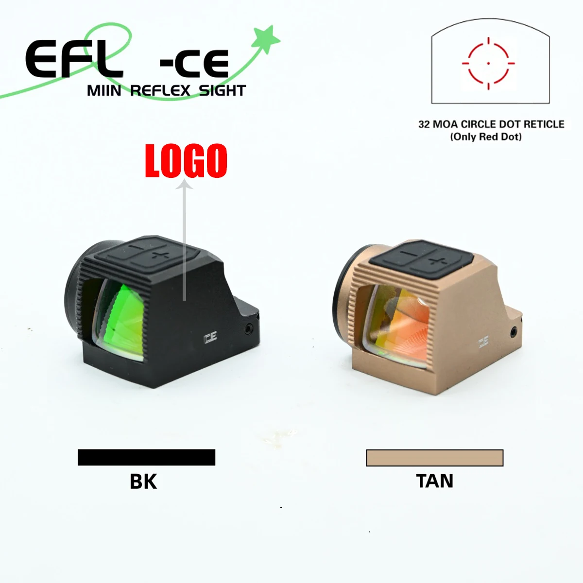 NEW EFLX-CE Mini Enclosed Red Dot Sight Holographic 14mm Hole RMSC DDP Footprint with 20mm Bracket with Motion Sensing