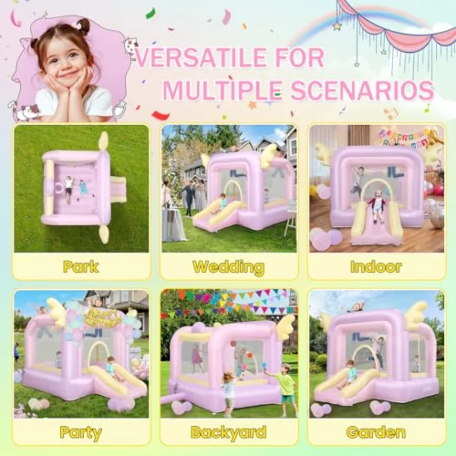 Maison gonflable de rebond pour enfants, maison de saut Macaron 106 ''x 85'' x 80'', avec toboggan, ballons, ensemble de balles de capture, ballon de plage, Ba