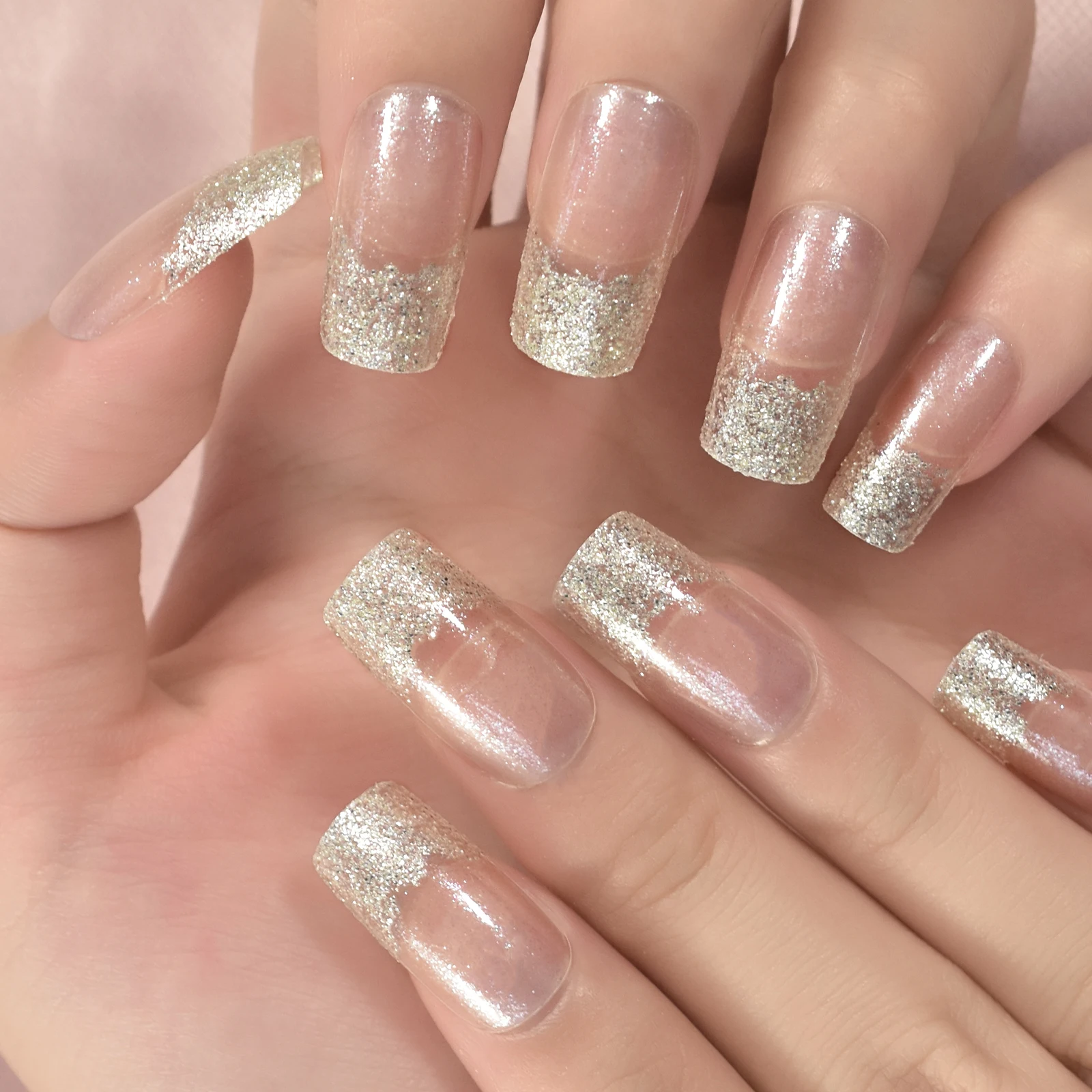 24 szt. Przezroczysty brokat francuska prasa na sztuczne paznokcie średnie Squoval sztuczne paznokcie porady Salon Manicure wielokrotnego użytku DIY paznokcie